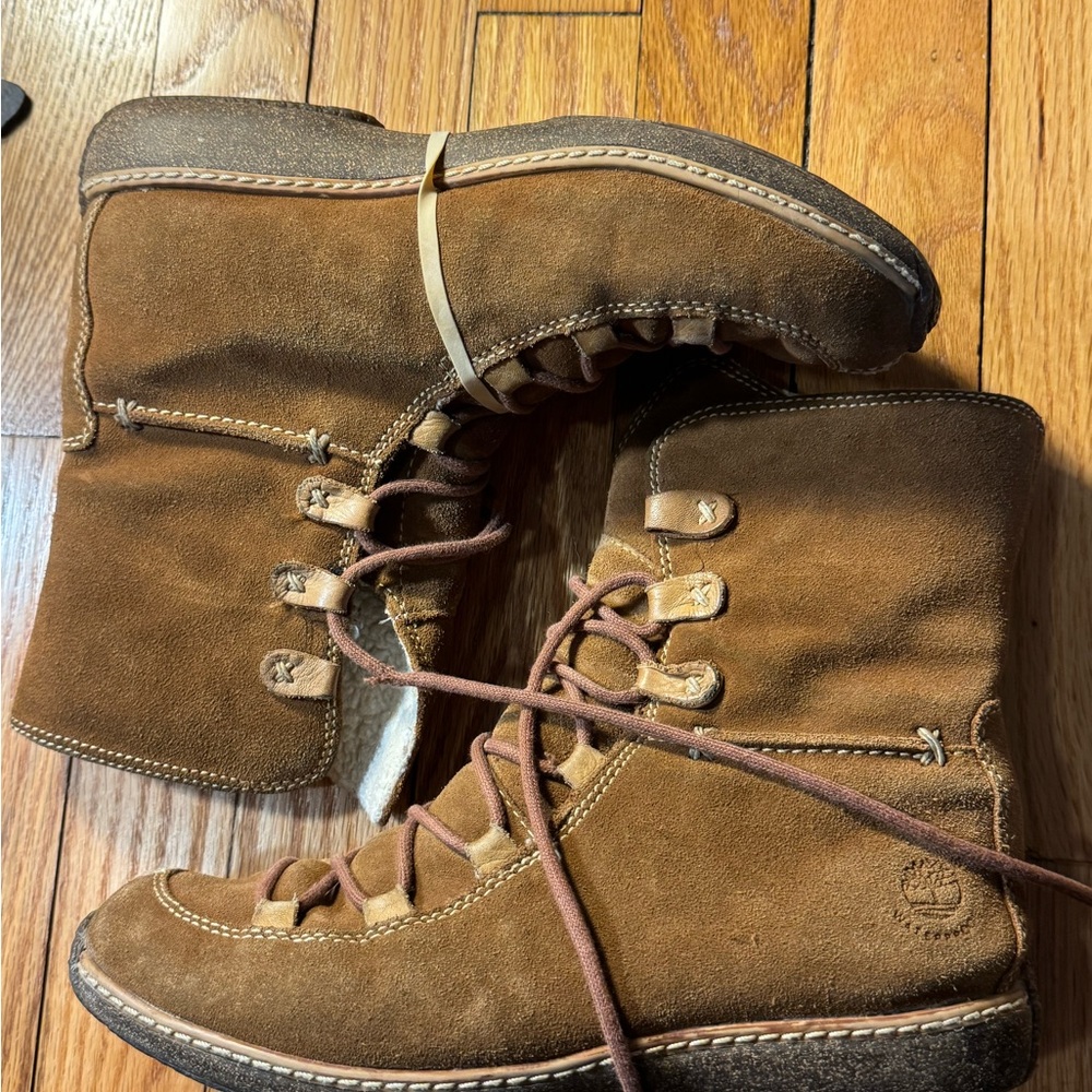Timberland Suede Leather Winter Snow Boots Brown Lace Up Women's Size‎ 8.5
